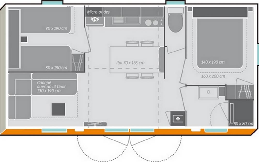 Camping Locmariaquer mobil-home 4 personnes plan  - Camping de La Tour - Locmariaquer