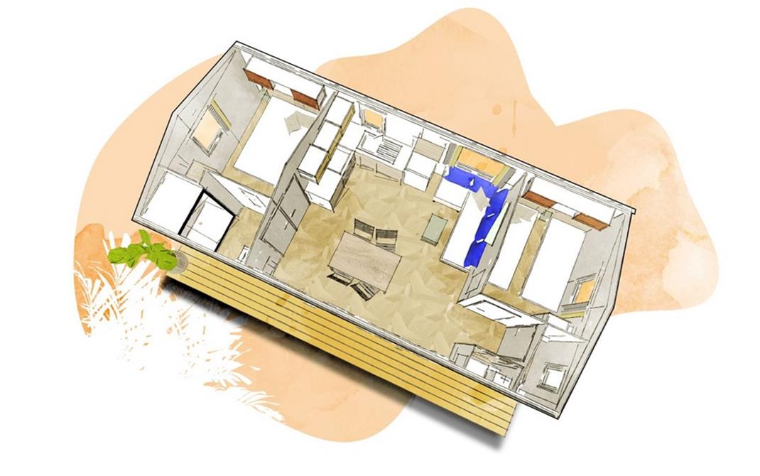 Plan du MH 2 Grand-Confort 2 chambres 2024 -Camping de la Tour - Camping de La Tour - Locmariaquer
