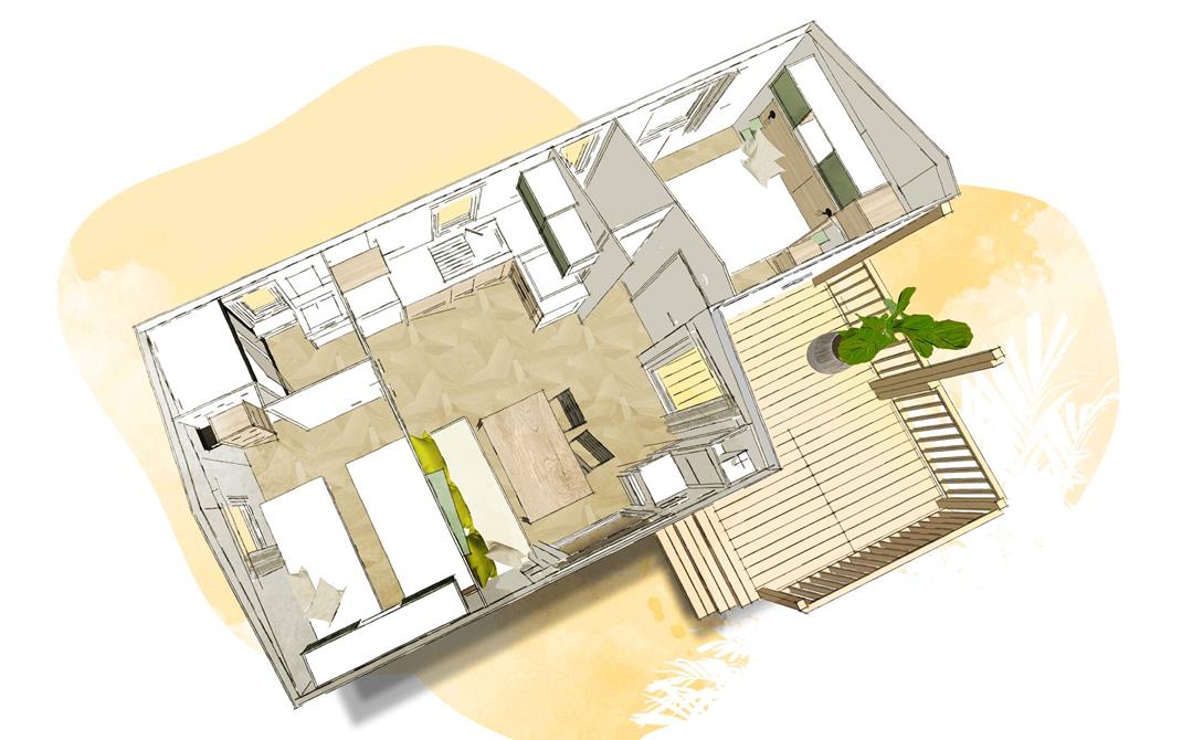 Plan du Mobile-Home 2 chambres 2024 - Camping de la Tour - Camping de La Tour - Locmariaquer
